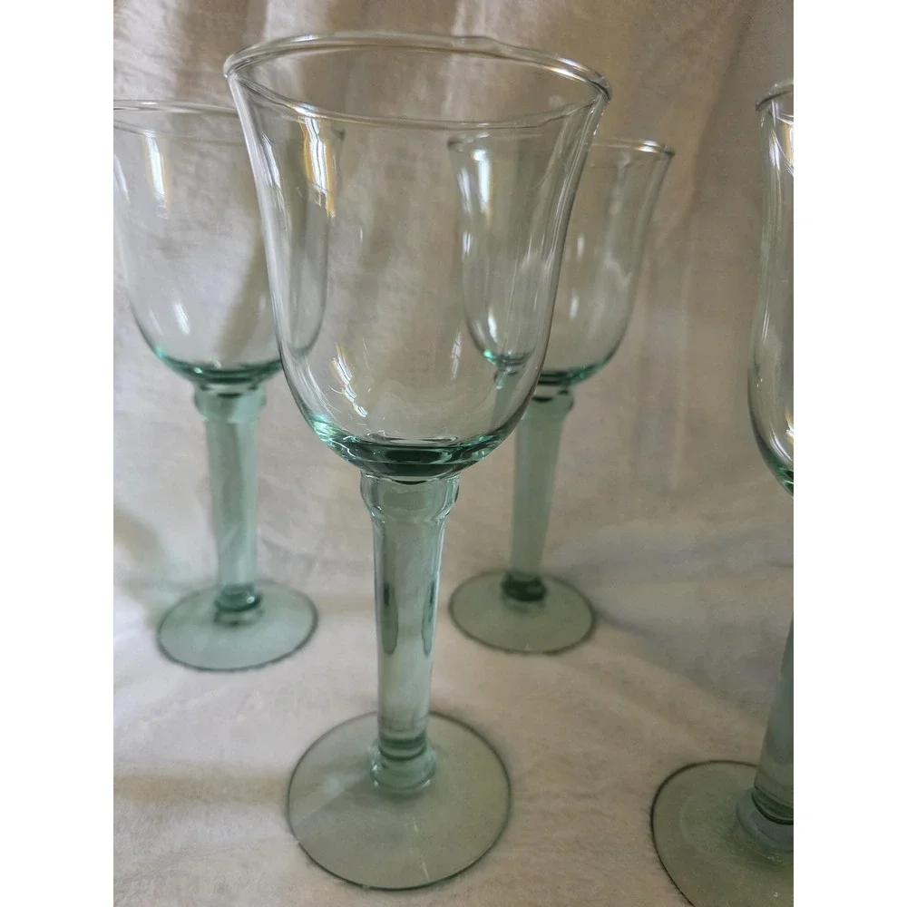 Vintage La Mediterranea Recycled Glass Goblets - Set of 4, Seafoam Green